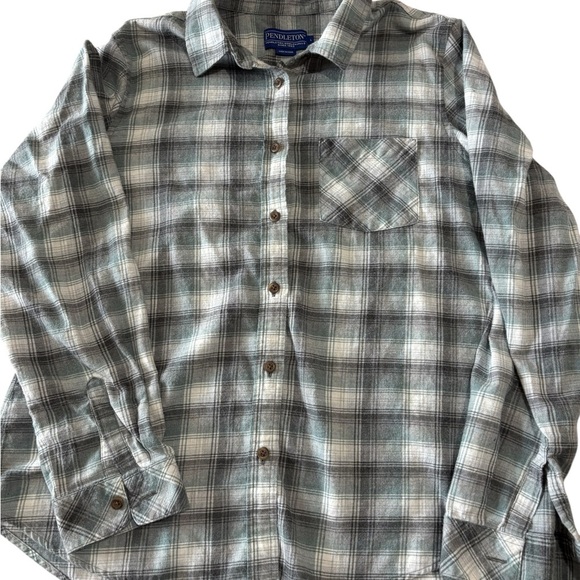 Pendleton Men's Cotton Plaid Flannel Shirt Button Up Green Gray Pocket L - Picture 3 of 8